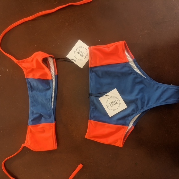 Nwt Jessica Hart Olympic colors solid & striped swim team bikini set S - Picture 4 of 7